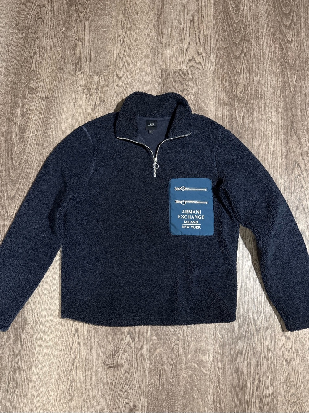 Armani Exchange Milano New York Sherpa Half-Zip Pullover Blue Small